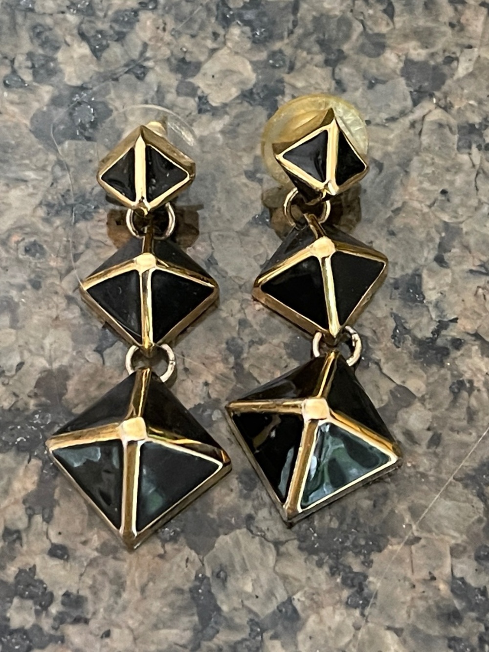 St John Earrings Black and Gold Color